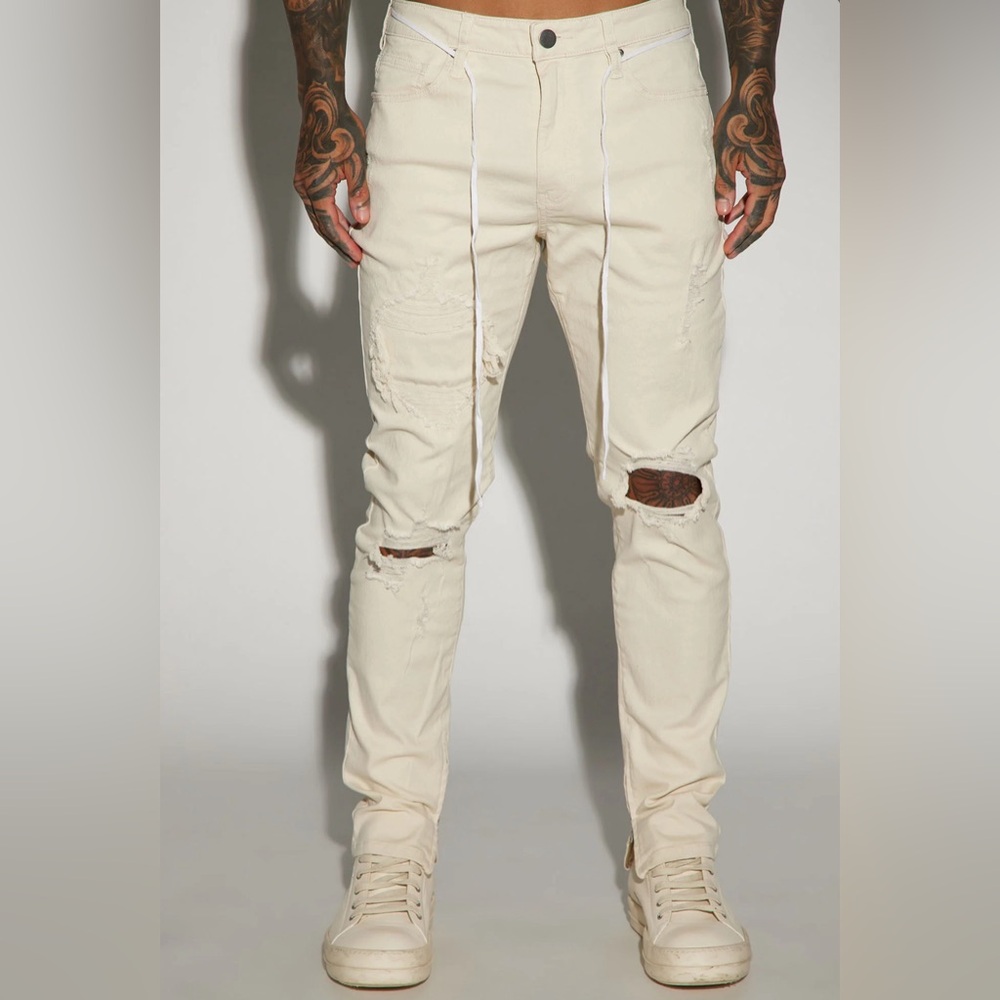 Men’s Skinny Jeans - Off White/Tan/Nude